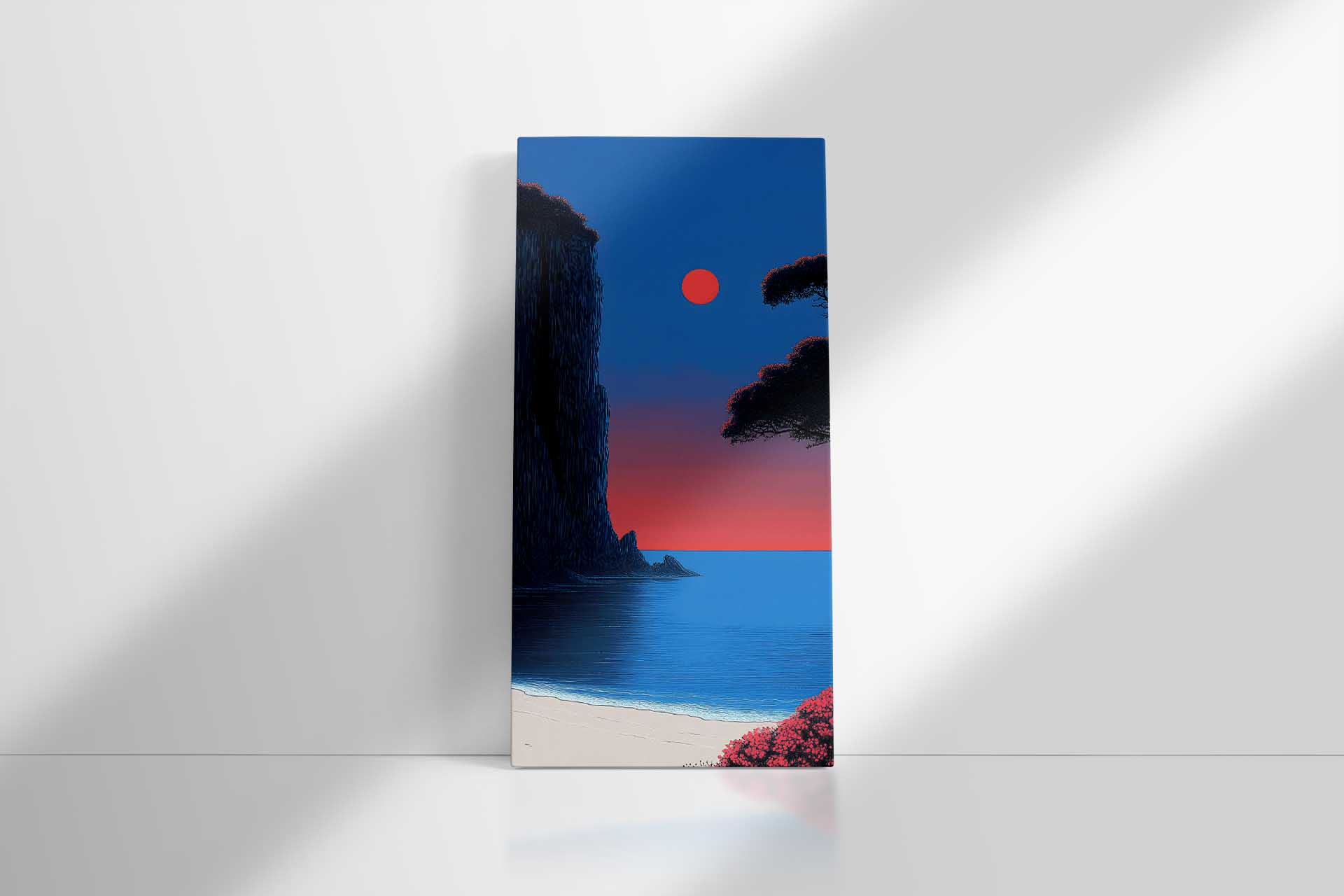 Retro Coastal Sunset Scene