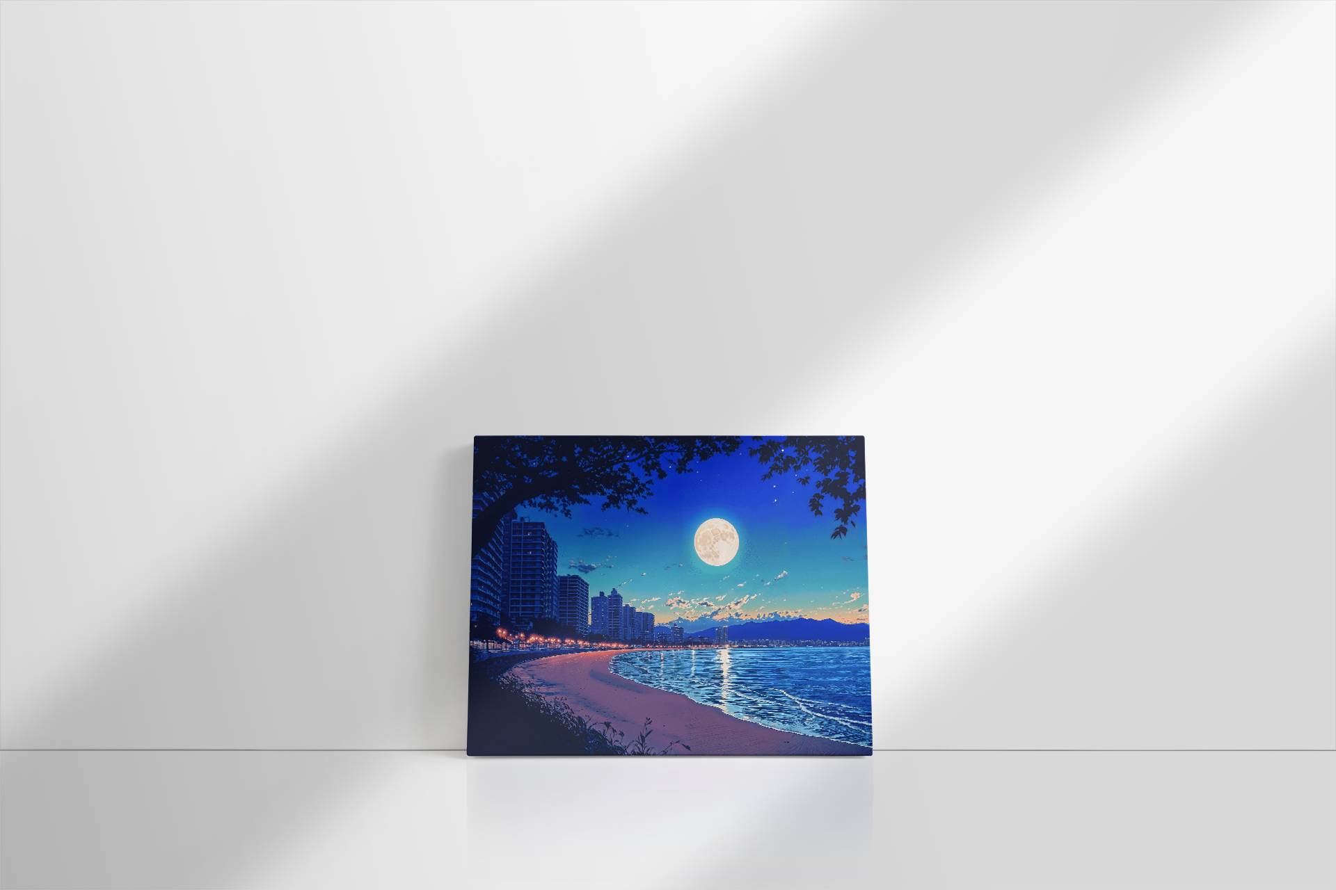 Retro Beach Moonlit Serenity